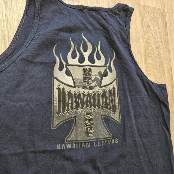 Vtg Hawaiian Legends Muscle Tank Mens L Navy Flames North Shore Biker Skater Y2K - Picture 5 of 8